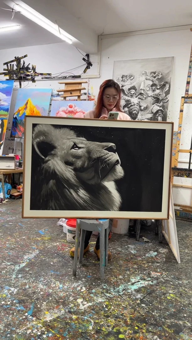 【闪购商品】丙烯画北北精装狮子《仰望》