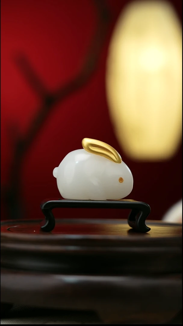 玉【玉兔呈祥】天然玉石摆件