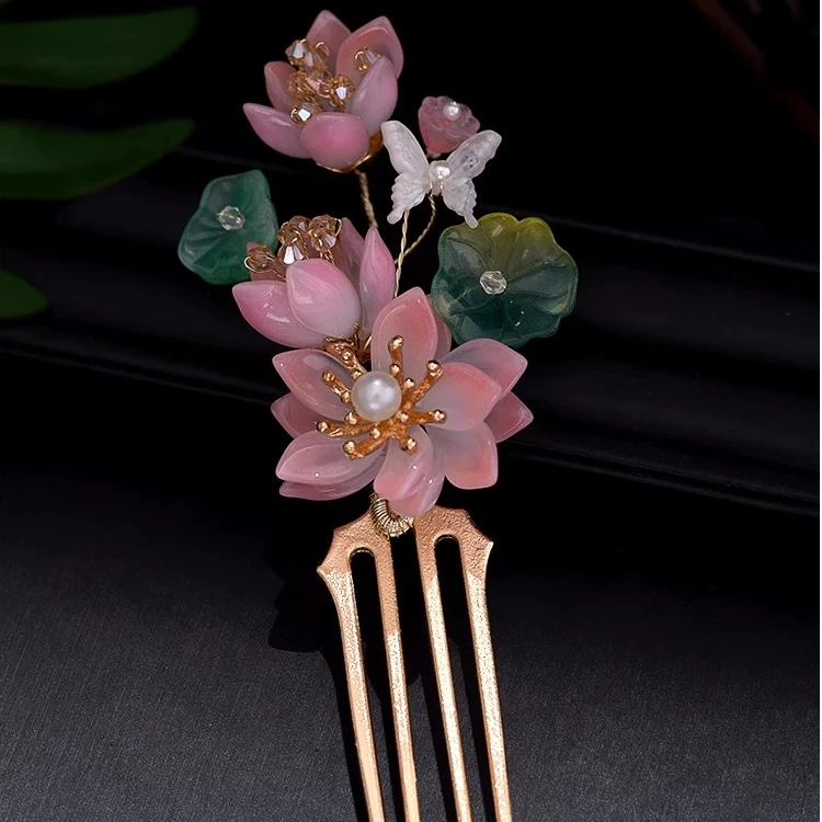 清风荷韵，东方美学琉璃荷花超仙国风发簪发钗发梳（3912）