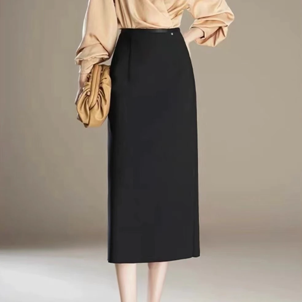 【运费补贴】春夏半身裙女百搭小个子中长款后开叉气质款秋季黑色
