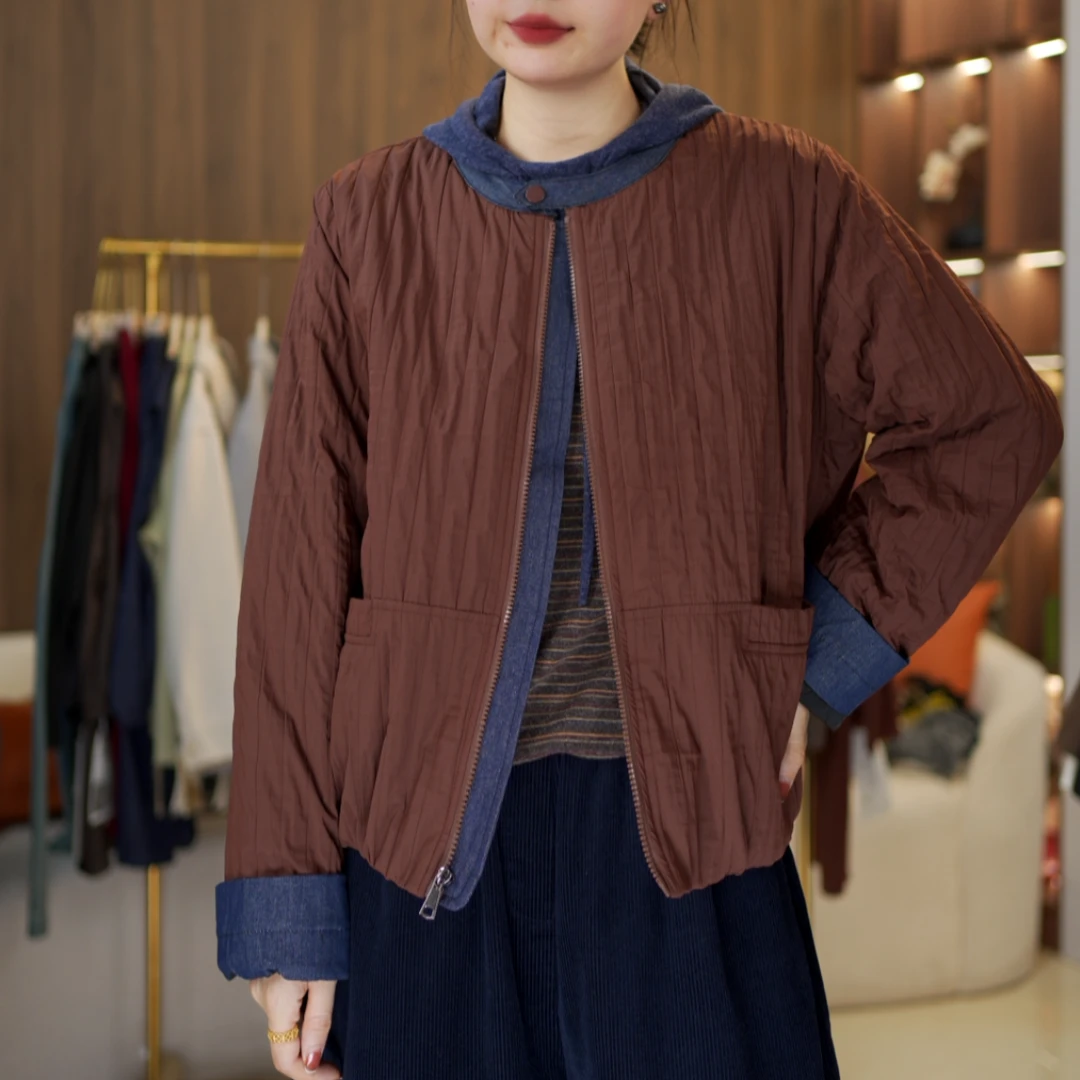 知南 2025秋冬新款撞色棉服外套