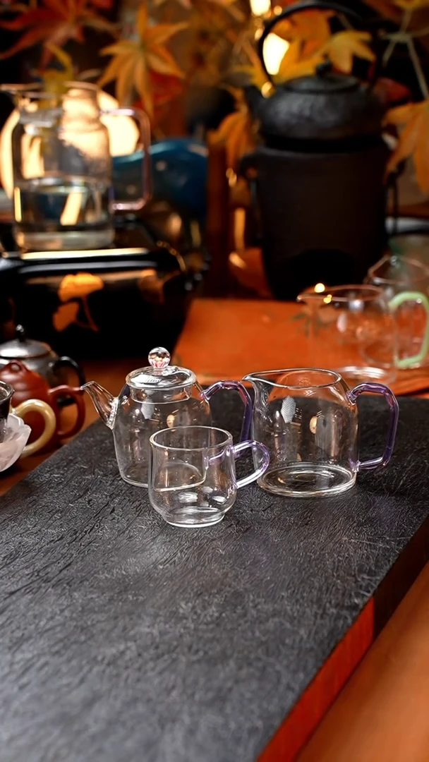 暗香疏影/秦权小泡壶/紫海棠+秦权匀杯/浅紫+水月杯2入/浅紫