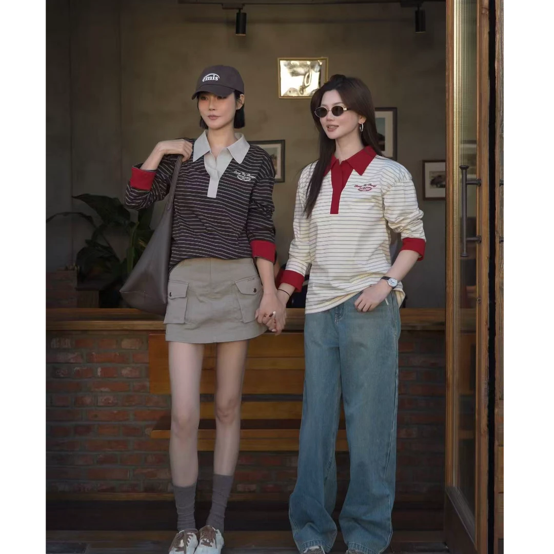 SHANG1 BY SHANG YI(袖口）撞色polo领条纹T恤