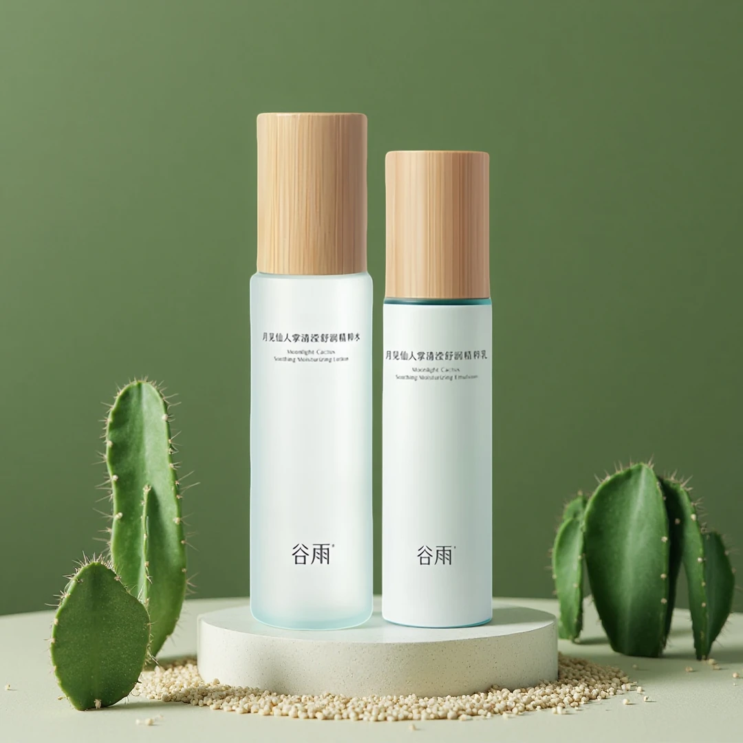 直播月见仙人掌水乳洁面补水保湿调理水油平衡水乳霜护肤套装