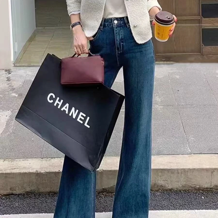 【一只璐甄选】M168#高腰弹力显瘦阔腿拖地牛仔裤