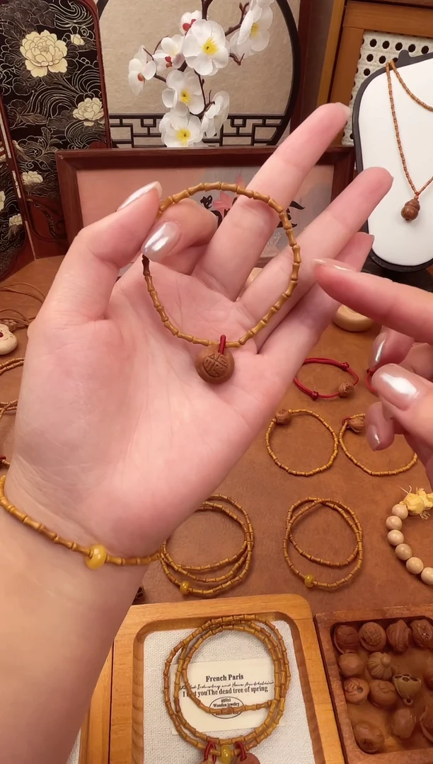 手串桃核竹节手串一物一拍桃核福字