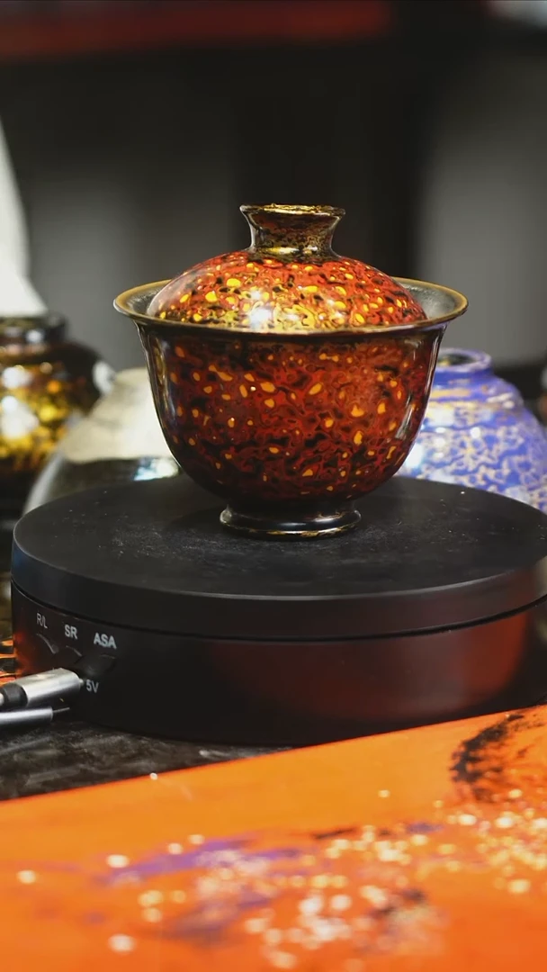 凌超老师红黑金盖碗大漆工艺