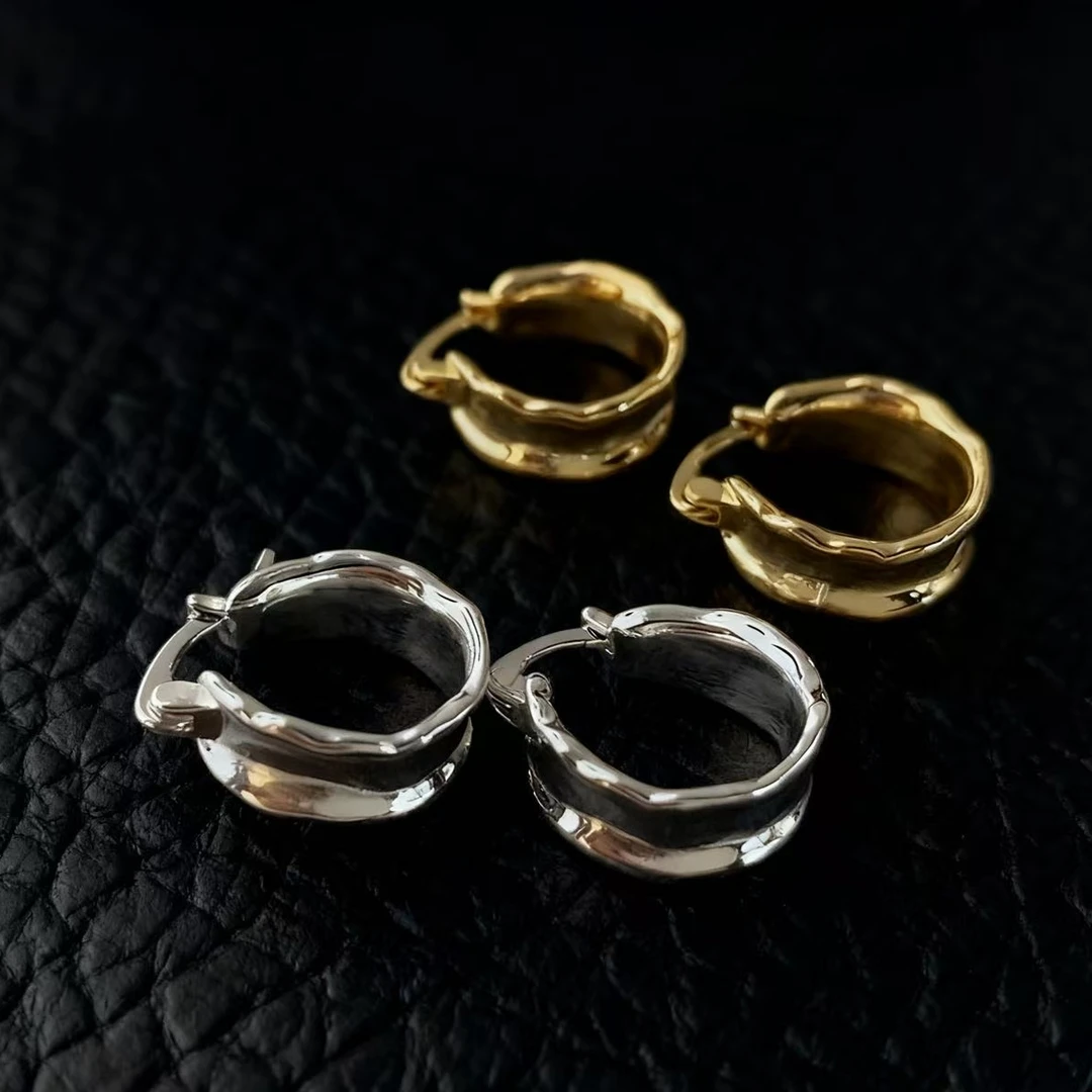 925银耳饰 原创设计耳环个性小众褶皱耳饰女气质925银流光耳环