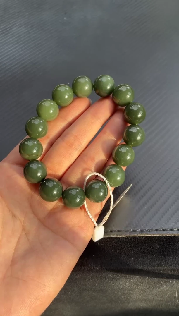 未镶嵌手链和田玉若羌夹层料卡14手串微色差