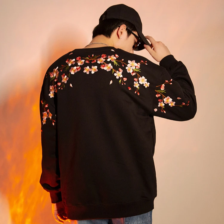 秋冬新款大码男装国潮外套潮牌梅花刺绣圆领卫衣情侣学生潮流衣服