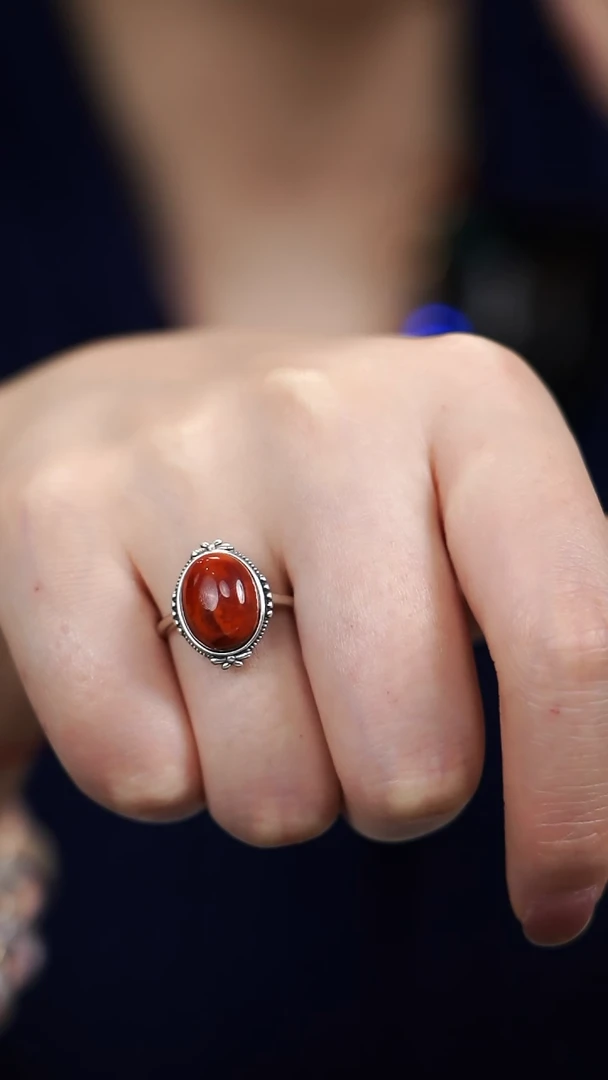 银S925镶嵌南红玛瑙戒指开口戒