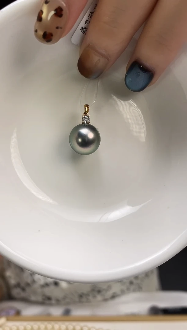 吊坠(不含链)18K金镶嵌海水珍珠11-12大溪地黑珍珠吊坠