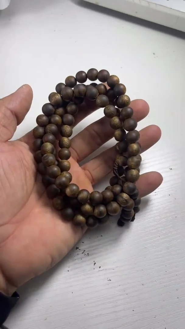 沉香手串手工沉香0.9圆珠多圈108颗38克+