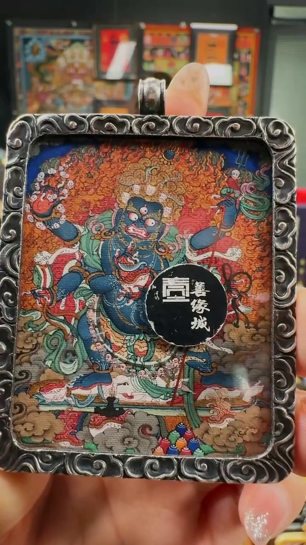 吊坠壹善缘城手绘唐卡大黑天