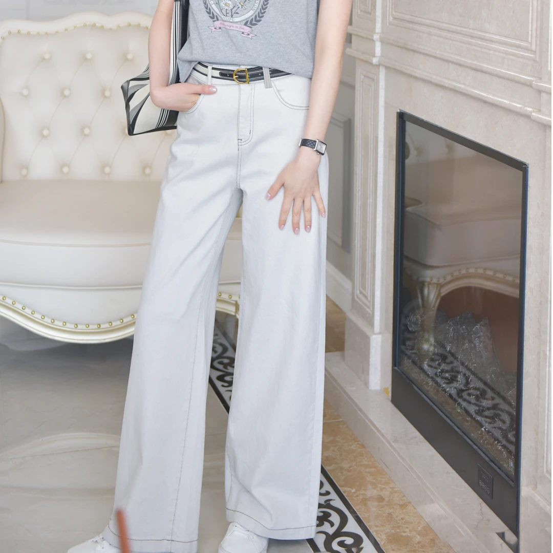 短视频VEE【百搭裤】新款高腰窄版阔腿牛仔裤宽松显瘦垂感女