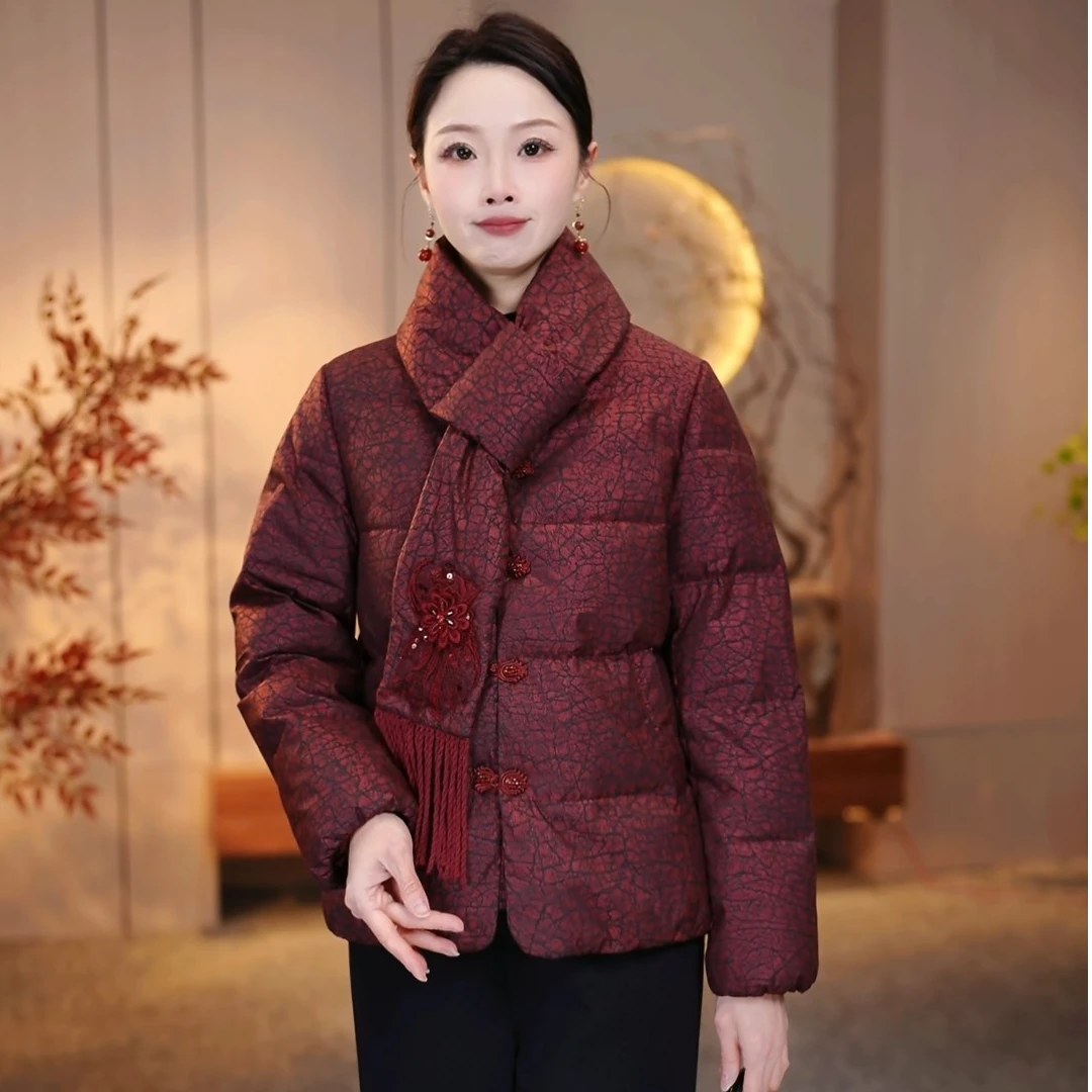 棉服女2025秋冬新款气质显瘦大码妈妈装上衣新中式国风外套K25957