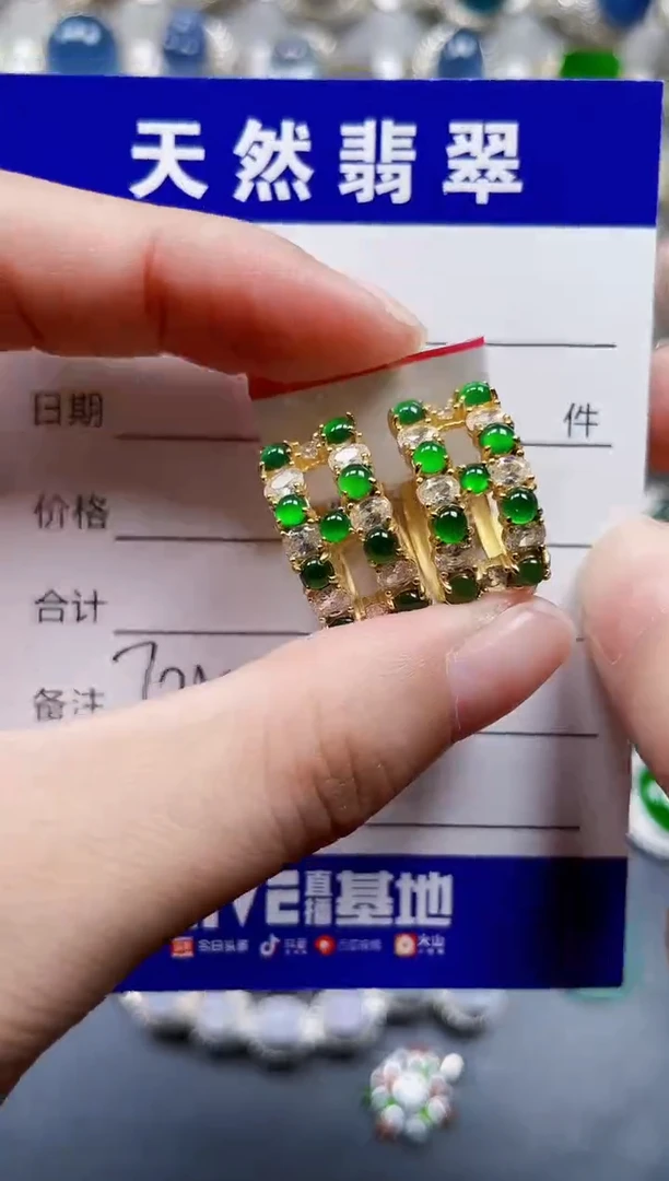 银S925镶嵌翡翠耳饰725