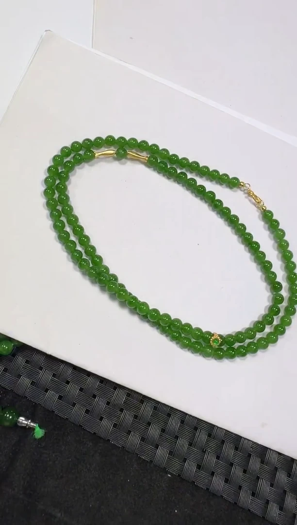 项链未镶嵌和田玉（碧玉）阳绿6m长链108