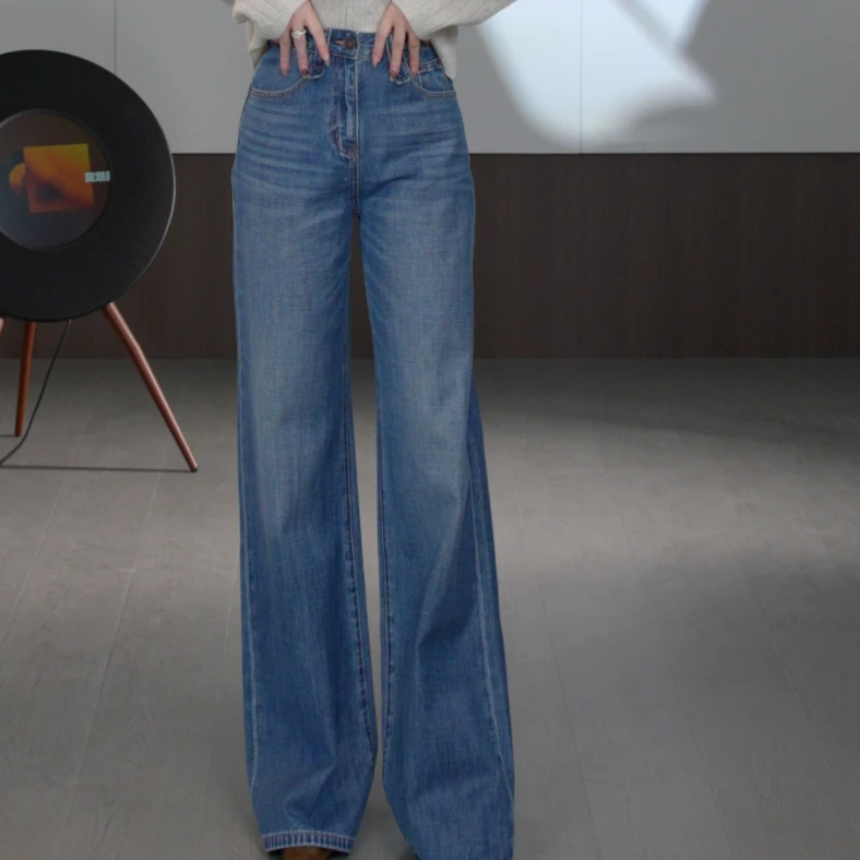 UU优优【野生玫瑰】复古水洗宽松高腰阔腿直筒显瘦牛仔裤女