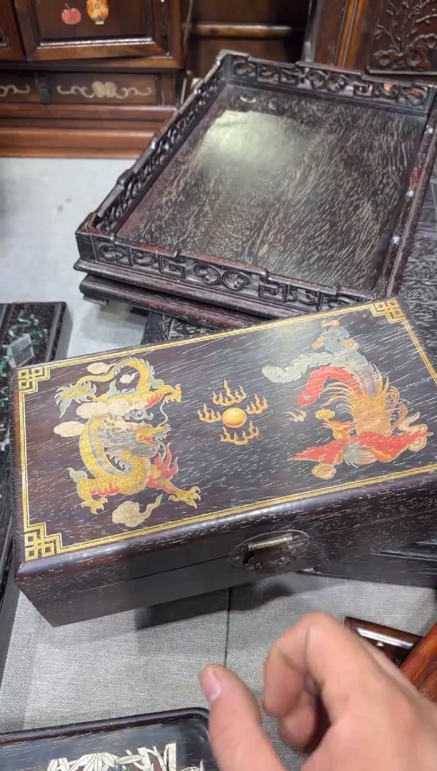 木花****7紫檀填黄龙凤盒子1111111