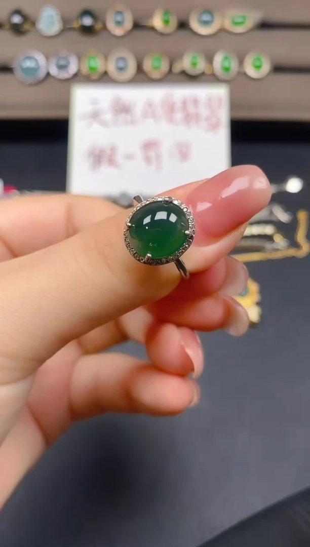 翡翠戒指银S925镶嵌1900