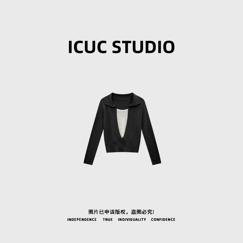 ICUC STUDIO-【醋酸山羊绒】慵懒感翻领假两件长袖针织衫上衣274
