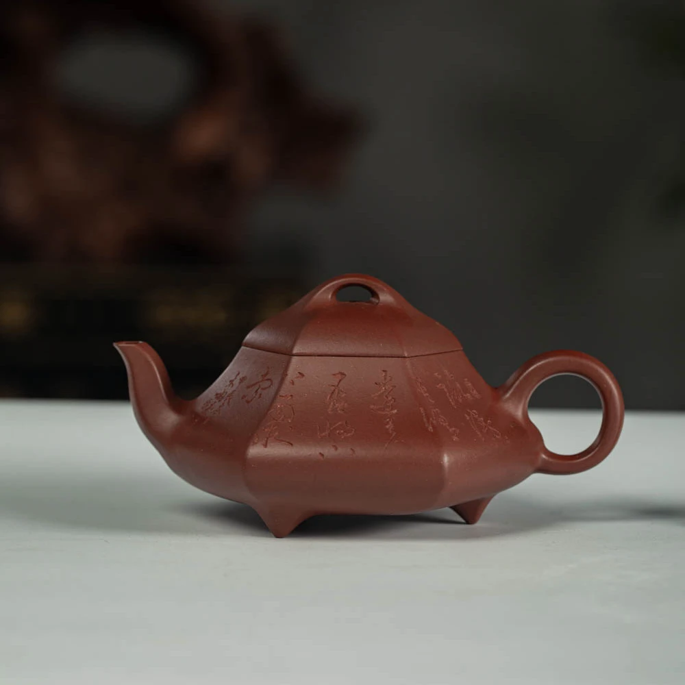 宜兴精品紫砂壶 原矿底槽青泥料 六方汉唐瓢200CC 精工薄坯紫砂壶