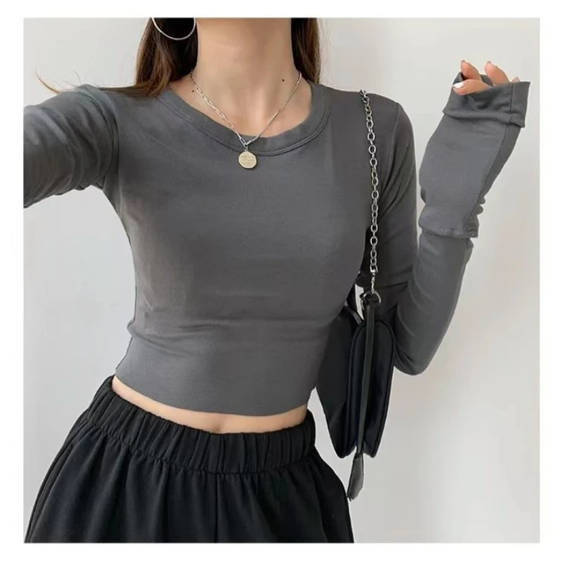 高个子175加长版2025春季性感紧身高弹显瘦内搭露肚脐打底衫上衣