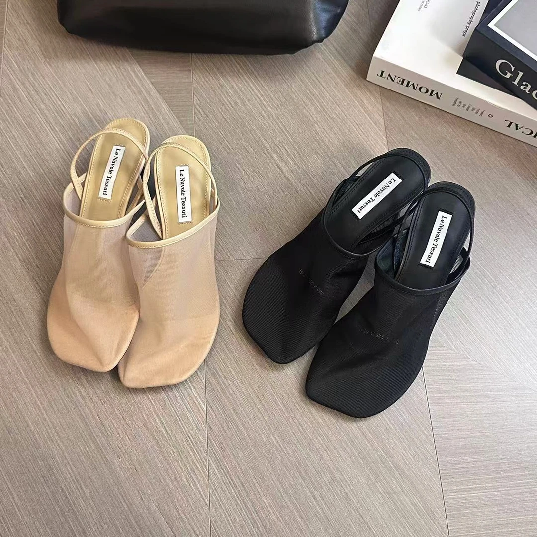 【AiAi】小猫跟透气网纱高跟包头凉鞋（383-2）