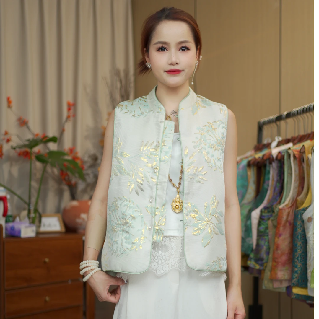 CHUNTIAN/椿锦国风【竹·隐】新中式宋锦提花双面双穿马甲