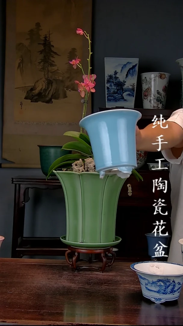 景德镇手工陶瓷花盆