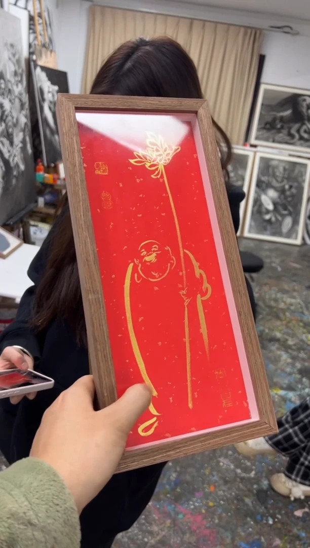 【闪购商品】丙烯画丫丫红底和尚