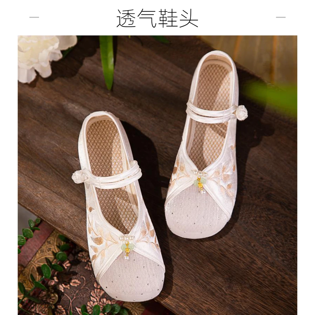 老北京布鞋女夏季网纱透气单鞋圆头低跟旗袍鞋子新中式软底绣花鞋