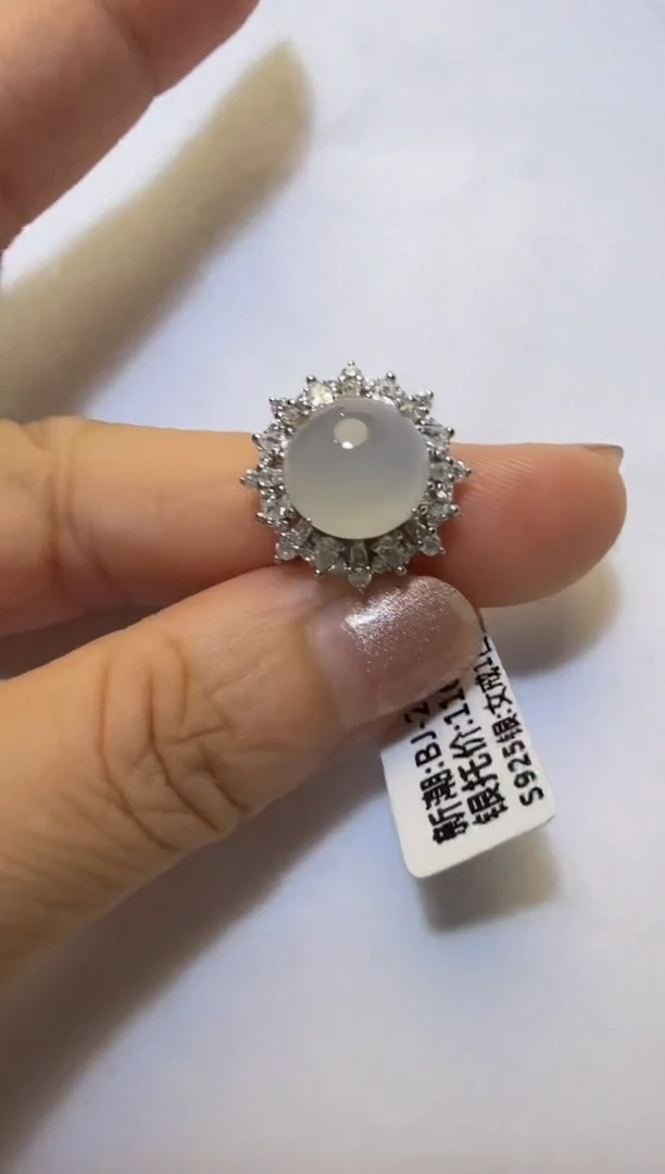 银S925镶嵌戒指翡翠925银镶缅甸A货翡翠戒指