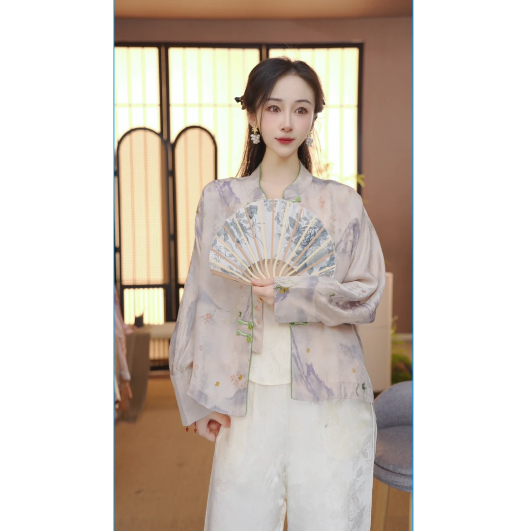 （墨雨云间）25年早春新款立领国风盘扣外套百搭提花外套FB20250132