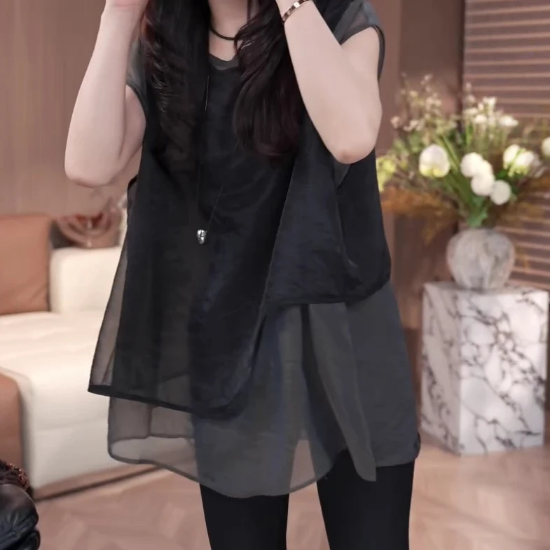 2025设计感上衣拼接上衣显瘦气质洋气时尚夏季宽松小众