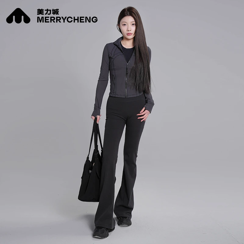 美力城喇叭裤女士高腰显瘦2025春夏新款微喇瑜伽裤小个子裤子2507