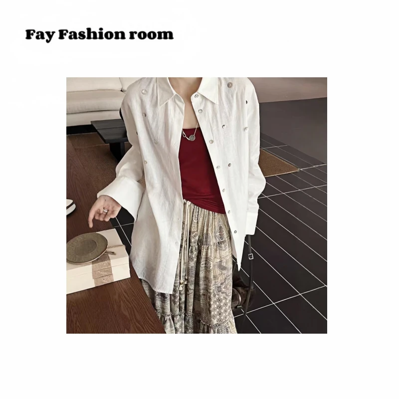 FAY | 苎麻贝壳扣设计衬衫长款轻薄防晒衫