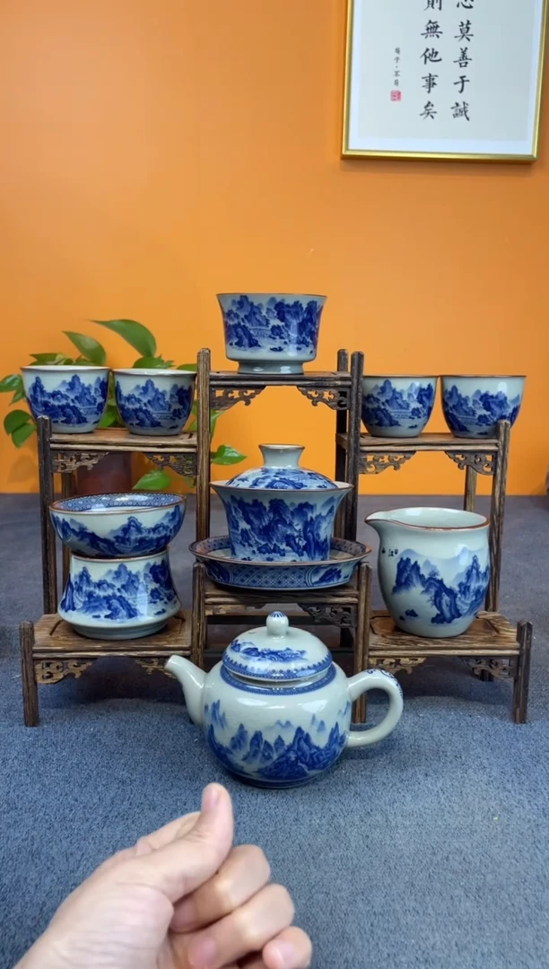 陶瓷景德镇套陶瓷釉下青花八件套＋壶