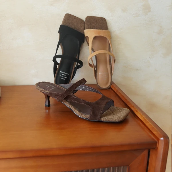 Tinker  法式两穿夏季复古新款交叉法式 外穿超软中跟凉鞋拖鞋女