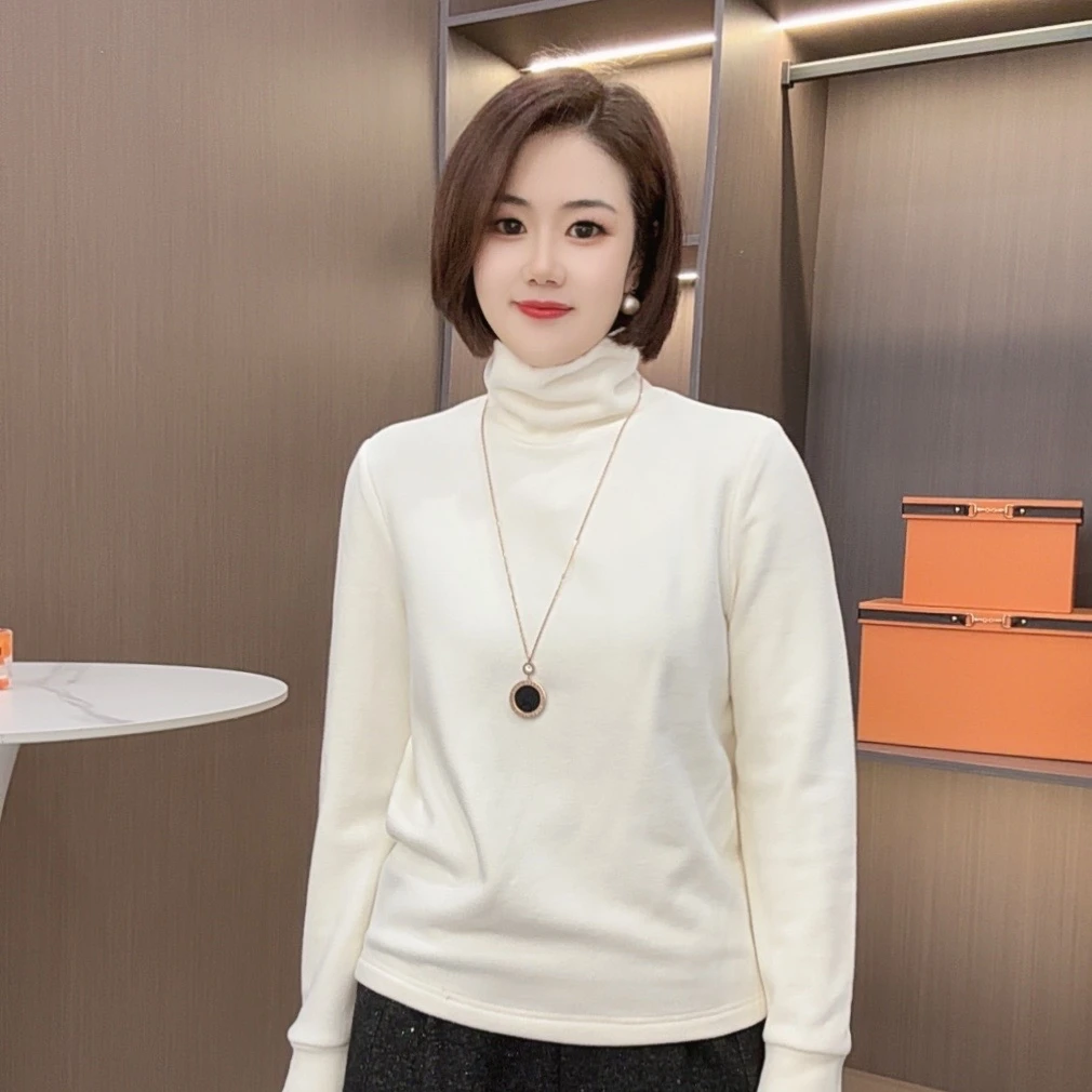 愔衣韵&金品双面绒冬款保暖高领堆堆领女士纯色百搭时尚打底衫