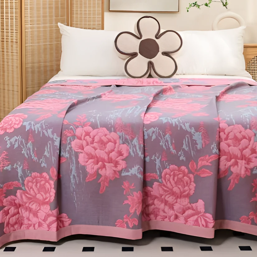 山水牡丹230*250cm加厚舒适床盖