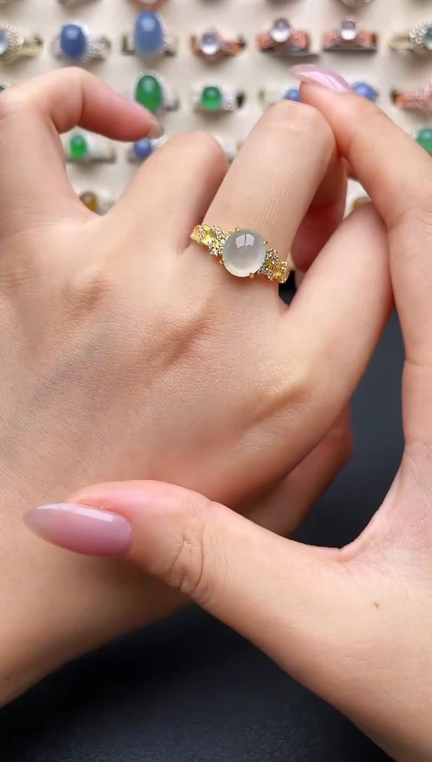 翡翠戒指银S925镶嵌一物一证一礼盒