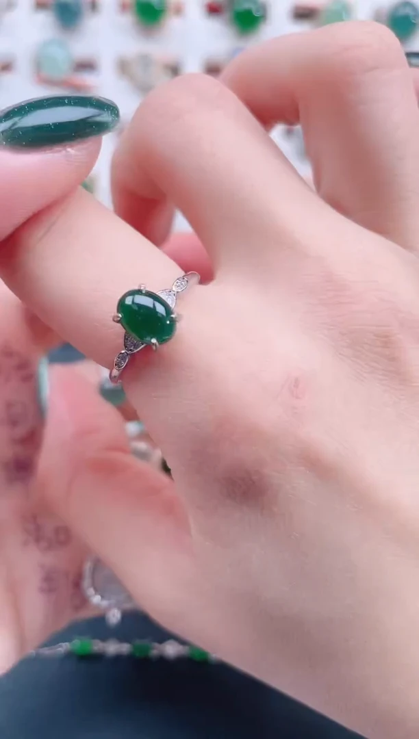 银S925镶嵌戒指翡翠天然翡翠