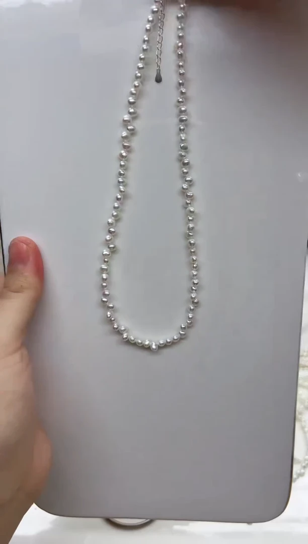 淡水珍珠未镶嵌项链极光白花瓣 4-5mm
