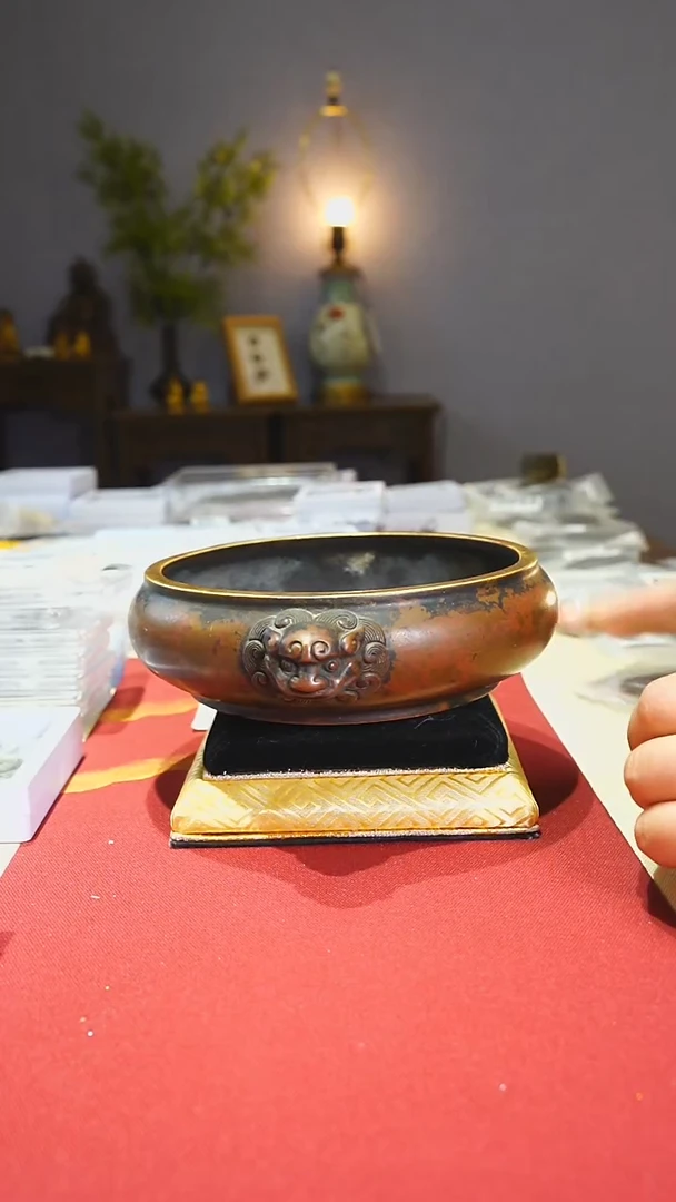 【闪购商品】铜双狮耳铜香炉/宣德炉/00121