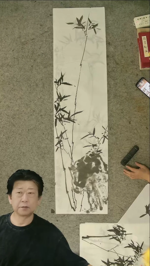 国画四尺对开  墨竹条屏 34*138cm
