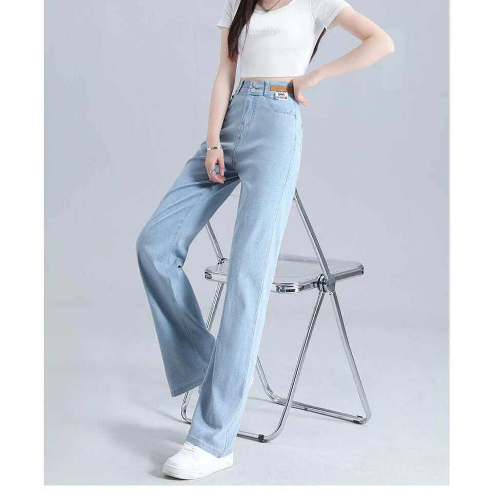冰丝阔腿牛仔裤女夏天薄款2025年新款显瘦垂感百搭直筒阔腿裤子女