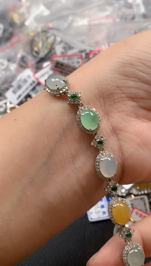 银S925镶嵌戒指翡翠天然A货缅甸翡翠