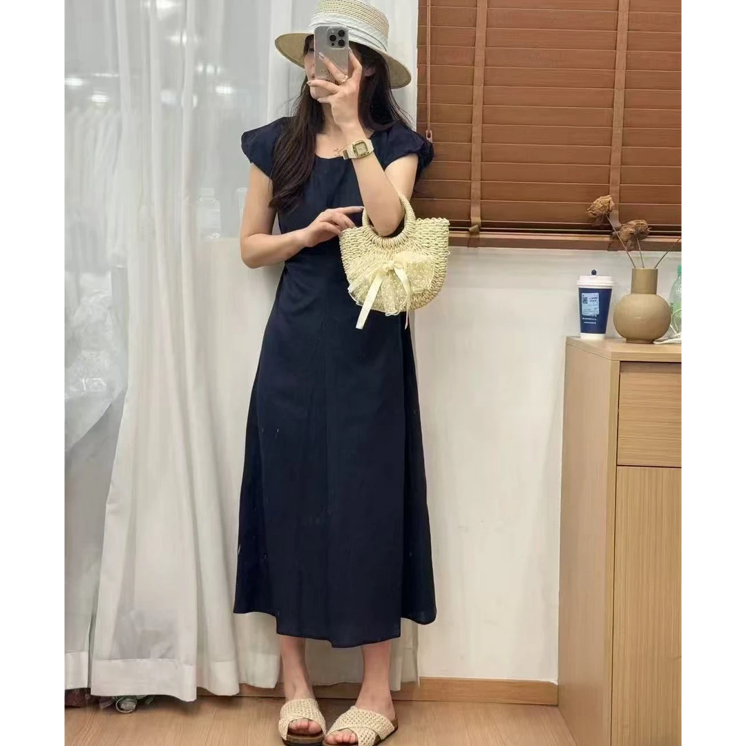 026·LYQ# 飞飞袖 夏季收腰褶皱长款连衣裙•